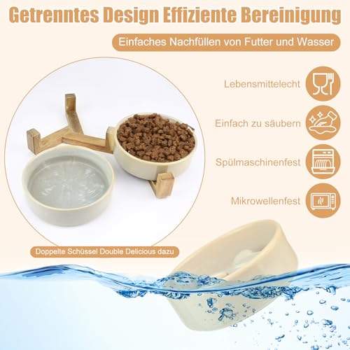 Keramik-Hundenapf-Set mit Standfüßen, Hundenapf Keramik Erhöht mit rutschfest Ständer, Langsamfressnapf Süße Pfoten-Design für Kleine und Mittelgroße Hunde, 2er Set Fressnapf Hund und Wassernapf