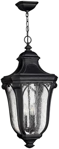 Hinkley Trafalgar Traditional Three Light Large Outdoor Hanging Lantern, Museum Black