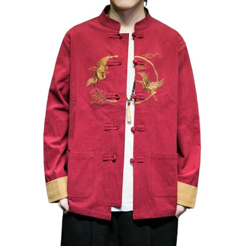 Chemise style chinois broderie rétro homme pour un look élégant en automne