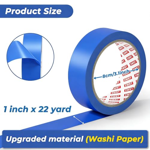 Image of SWRT Blue Painters Tape 1 Inch Wide, 6 Rolls, 22 Yards Each, Clean Removal