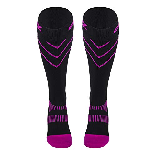 Image of CSX 20-30 mmHg Compression Socks for Men and Women, Knee High, Recovery Support, Athletic Sport Fit, Pink on Black, Large