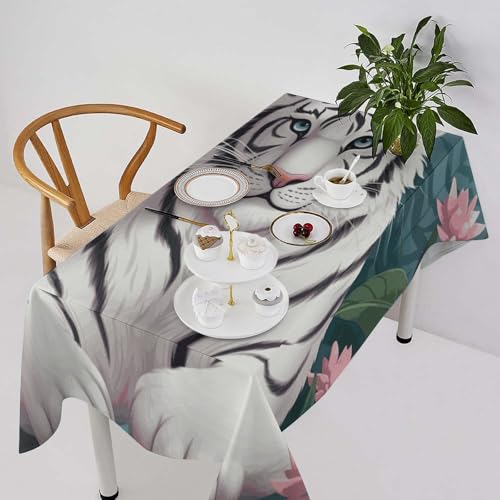 Nappe imperméable en polyester 300D tigre blanc mignon pour table de cuisine