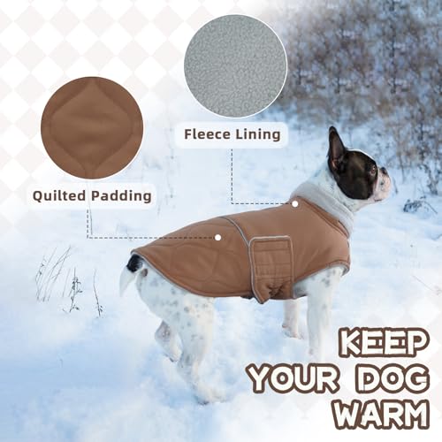 Hjumarayan Hundemantel Französische Bulldogge, Wattierend Jacke Warme Mantel Hund Geschirröffnung, Wintermantel Gefüttert für Französische Bulldogge, Mops, Westie (Braun M)