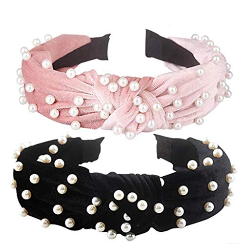 Headbands for Women,Knotted Pearl Headbands for Women Girls, Bee Animal Headbands, Fashion and Vintage,Fashion Hair Accessories for Women and Girls, Great Christmas gift (Pearl pink+Pearl black)