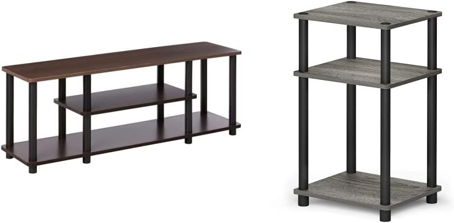 Furinno 3-Tier Entertainment TV Stand and End Table Bundle