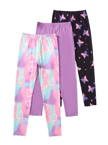 Floerns Girl's 3 Pack Cute Leggings Pants Elastic Waist Comfy Casual Skinny Trousers