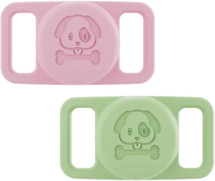 Airtag Dog Collar Holder (2 Pack) Picky Finds Waterproof Silicone GPS Tracker Case Anti-Lost Protective (Pink & Teal Green)