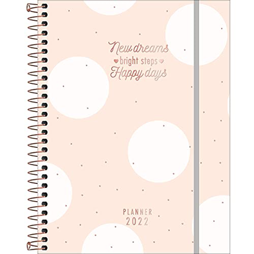 Planner Espiral 17,7 x 24 cm Soho 90 Grande 2022 - Estampa Poá grande fundo rosa - new dreams - Tili