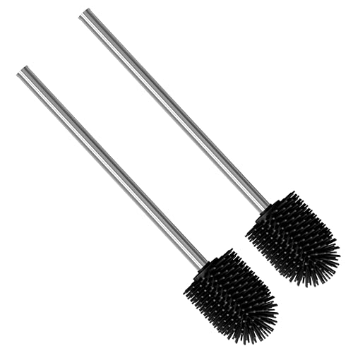 Nirox 2er Set Silikon Klobürsten Schwarz - WC Bürsten mit 7.7 cm Durchmesser - Toilettenbürste mit Edelstahlstiel - Klobesen in elegantem und edlem Design - Abnehmbare Bürstenköpfe