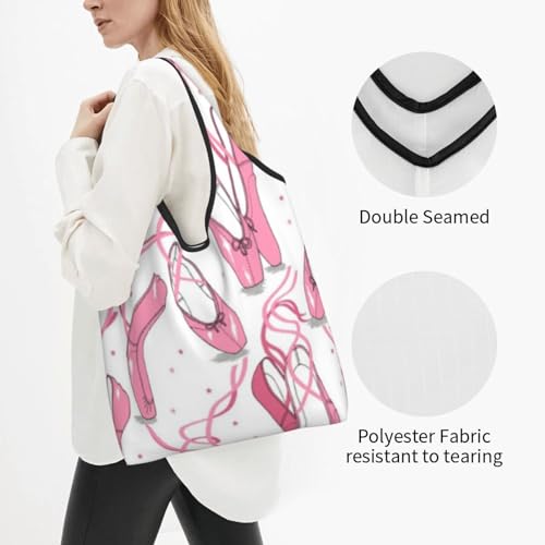 Sacs à provisions pliables réutilisables imprimé ballerines roses x3 - 2