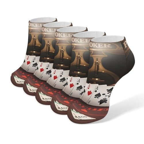 Poker Tournament Ankle Socks Men's Running 5 Pack Comfort Breathable Short Sports Sock Performance No Show Socks