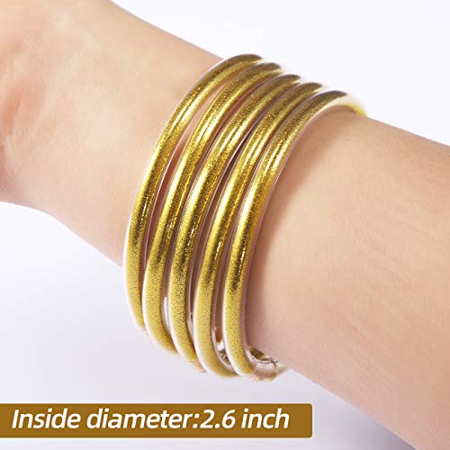 Zeedix 5 Pack Sparkling Fashion Gold Bangles, Soft Silicone Glitter Filled Jelly Bracelet Idea Gift For Girls And Ladies #TOP1