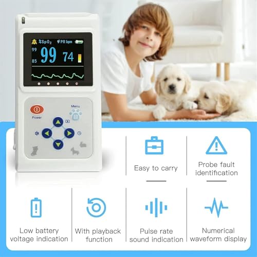 Oxímetro de pulso de mano veterinario, mide con precisión la saturación de oxígeno y la frecuencia cardíaca de las mascotas, incluye sonda y cable USB, ideal para perros, gatos y animales pequeños