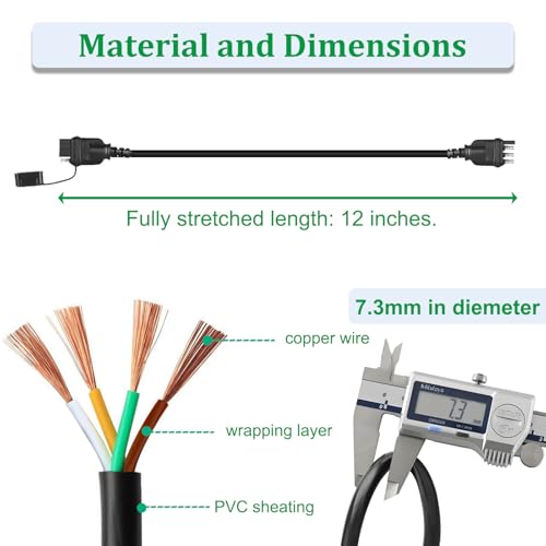 Image of 4-Pin Flat Trailer Extension Cable,4 Pin Trailer Connector 12 Inch,18AWG Hefty Outer Sheath Cooper Wire Harness,Truck Light Extension 4 Pin 1FT