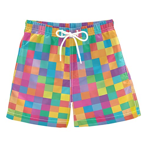 Colorful Mosaic Tiles Boys Swim Trunks Buffalo Check Plaid Toddler Beach Board Shorts Baby Summer Bathing Suit L