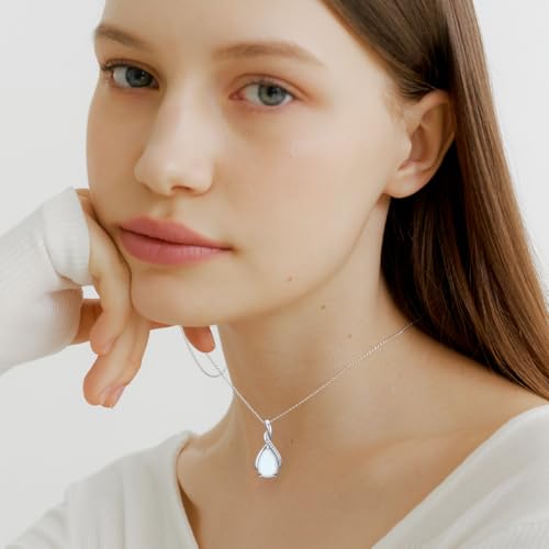 Opal Pendant Necklace with Genuine Diamond 925 Sterling Silver Teardrop Opal Necklace for Birthday Valentine's Day2