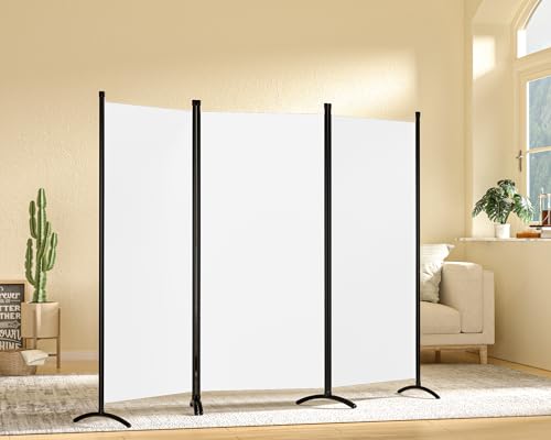 Grezone Large Folding Panel Portable Stand Room dividers Privacy Screen for Bedroom Dining Room Screens Curtains Partition Home Office Dorm Separation (White, Three Panel)