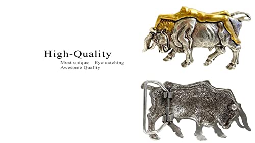 HA1437 Western Buckle Antique Gold Lady Bull Engraved Belt Buckle (Antique Silver Gold)