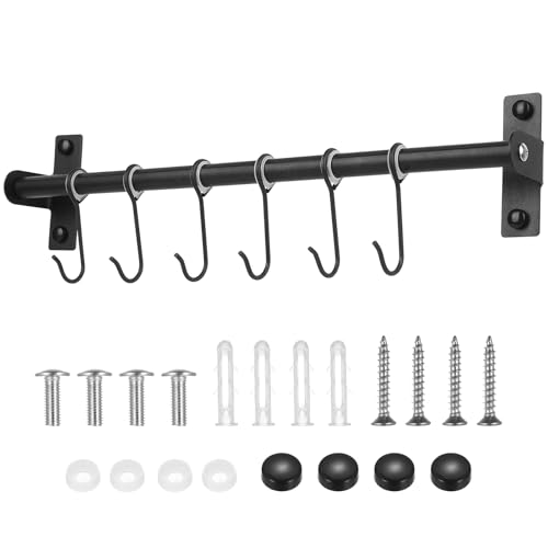 Support ustensiles cuisines, porte ustensiles cuisine mural avec 8 crochets, barre cuisine ustensile en acier inoxydable noir pour tasses, mugs, casseroles et poêles