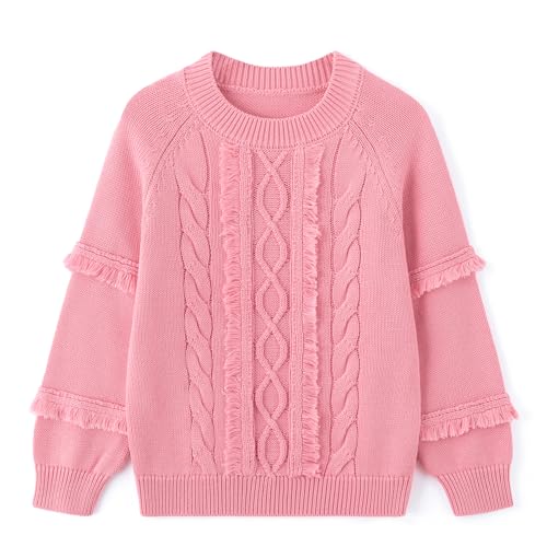 Image of Curipeer Girls Pullover Sweaters, Lace-up Long Sleeve Crewneck | Soft Warm Classic Cable Knit, Winter Fall Spring Daily Wear, Little Kids Tween Girl