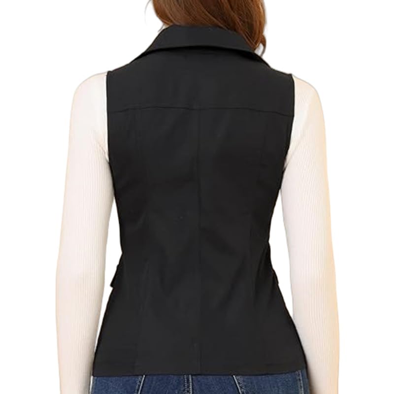 Melliflo Women's Zipper Front Sleeveless Blazer Vest Casual Lapel Collar Office Lightweight Vests Blazers with Pockets4