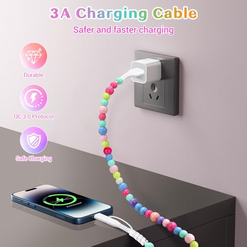 Image of Aolcev USB C Cable 2 in 1 USB A to USB C Fast Beaded Charging Cord 3.3FT | 66W for iPhone Charger Multi USB Type C Charger Cord for iPhone 17 16 15 14 13 12 Pro Max Galaxy S26 S25 Ultra iPad Colored
