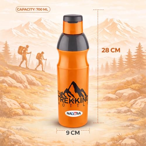 Image of Nayasa Trekking 700ml Water Bottle | BPA-Free Insulated Plastic Inner | Leak-Proof Twist Cap | For Office, School, Gym, Travel, and Outdoor Use | Orange