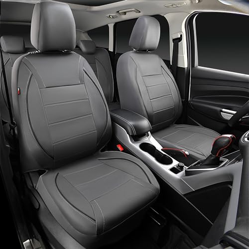 Image of CAR PASS Piping Faux Leather Car Seat Cover Full Set,Grey Breathable Leather Seat Covers for Cars, Airbag Compatible,Universal Fit for SUVs,Van,Sedans,Small Trucks (Full Set, All Gray)