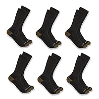 Carhartt Men's SC1156M Midweight Crew Sock 6-Pack, Black, Large