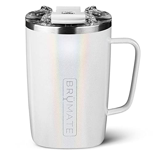 BrüMate Toddy - 16oz 100% Leak Proof Insulated Coffee Mug with Handle & Lid - Stainless Steel Coffee Travel Mug - Double Walled Coffee Cup (Glitter White)