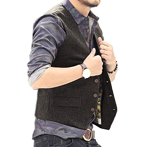 Men's Wedding Plus Size Dress Vest with 3 Pockets Casual Herringbone Tweed Slim Fit Waistcoat Jacket Tank Top for Prom Party2