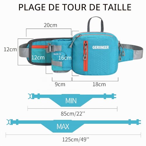 GERIINEER Sac Banane Homme Femme Ville De Sécurité pour Voyage Ou Outdoor Sport, Sacoche Banane de Sport Ceinture de Course avec Porte Bouteille (Bleu) – vue 3