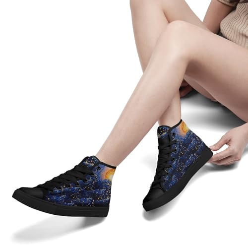 Women's Canvas Night Sky High Top Shoes Sneakers Unisex Casual Lace Up Versatile Shoes4