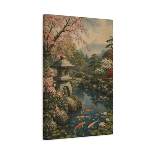 Lithograph landscape koi pond canvas wall art print pour salon traditionnel 40x60
