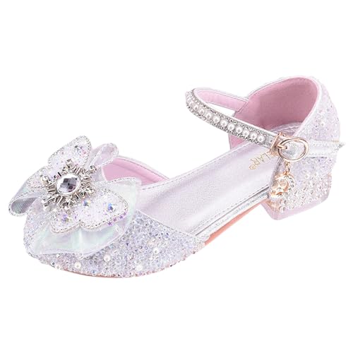 Zapatos de niña Tacones altos blancos Niños Tacones altos Niñas Zapatos de cristal Escenario Rendimiento Zapatos de vestir, plata, 28.5 EU Estrecho
