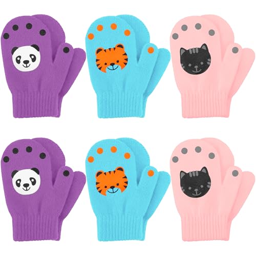Image of Cooraby 6 Pairs Toddler Magic Stretch Mittens Winter Unisex Baby Knitted Gloves Mittens