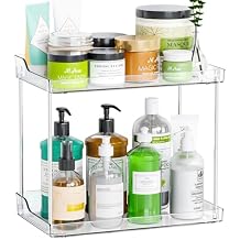 Yieach Clear Acrylic Bathroom Counter Organizers and Storage Tray, 2 Tier Makeup,Perfume,Skincare Organizer Shelf & Vanity Storage for Bedroom and Counter Top Spice Racks for Kitchen Corner,Rectangle