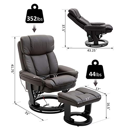 Homcom Pu Leather Massage Recliner Chair With Ottoman 10 Point Vibration Swiveling Armchair, Brown #TOP2