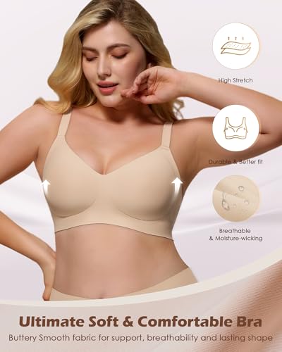 Image of As Fairy Womens Soft Comfortable No Underwire Bras V Neck Seamless Push Up Bralettes Full Coverage Tshirt Brassiere