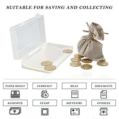 RONRONS 100 Pieces Paper Money Sleeves with Storage Case, Clear Money Collection Display Case, Currency Album Organizer Dollar Bill Box Holder for Collectors