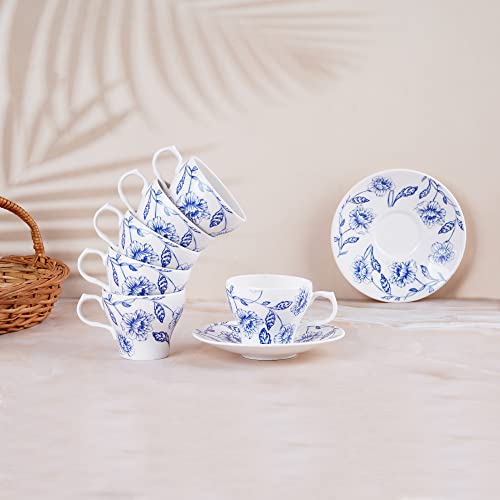 Image of Dandy Lines Liza Jodhpur Tea Cups Mugs, Bone China, Pack of 12, Microwave & Dishwasher Safe, Great for Home Use & Gifting