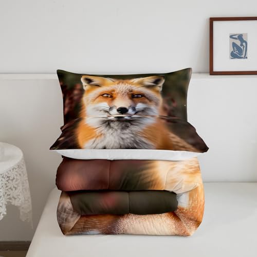Image of Feelyou Fox Woodland Digital Comforter Set Queen Size Bedding | Adults Animal Nature Wildlife Realistic 3d Print Breathable Duvet Set Quilt Set Room Decor Warm Cozy Lightweight All Season