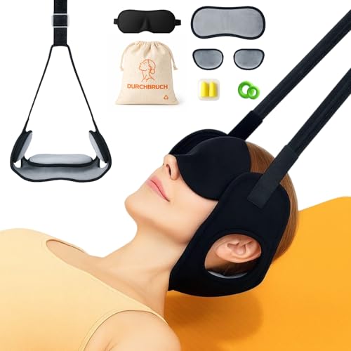 Image of Durchbruch Neck Stretcher for Neck Pain Relief, 3-Level Adjustable Cervical Traction Device, Soft Neck Stretcher Hammock with Removable Cushions, Silicone Protectors, Eye Mask, Earplugs & Storage Bag