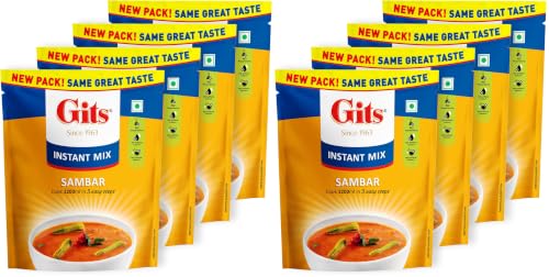 Image of Gits Instant Sambhar Breakfast Mix, Makes 1200ml per Pack, Pure Veg, South Indian Recipe 400g (Pack of 8, 100g Each)