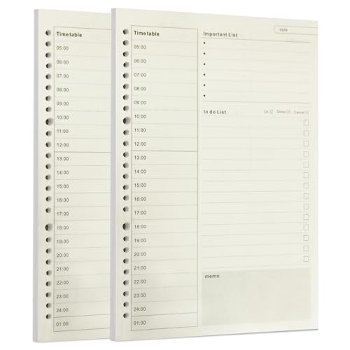 Image of Zelten Loose Leaf Punched Paper Refills Paper for 6 Hole Binder Personal Organizer Diary Notebook Refillable Planner (Time Plan,B5 /26 Hole)