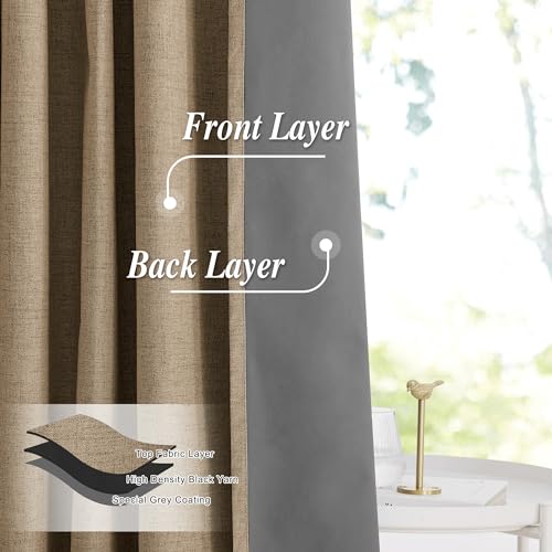 StangH Pinch Pleat Linen Curtains for Bedroom, Total Blackout Linen Textured Window Drapes Neutral Energy Saving Farmhouse Curtains for Track System/Sliding Door, Natural, W42xL90 - Image 7