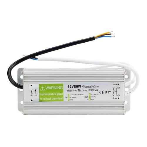 LEDSone 12V 80W 6.67Amps IP67 Waterproof Outdoor Transformer, Converts AC