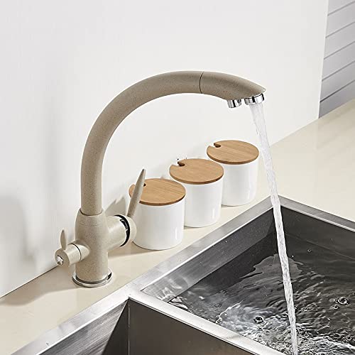 Mitigeur d'eau monté sur le pont beige pour supprimer le second robinet