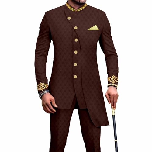 Costume deux pièces dashiki africain en marron taille xl pour hommes