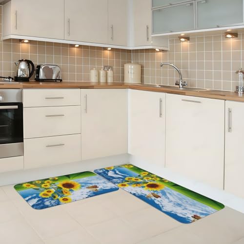 Juego de 2 alfombrillas de cocina con diseño de girasoles y base antideslizante para fregadero 3